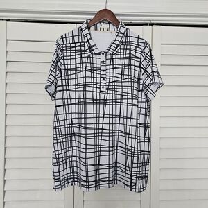 Lopez Golf Polo Size 1X Navy White Print Delux Dri Short Sleeve Schalamar Creek